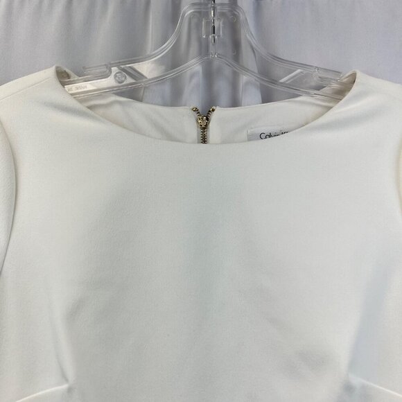 Calvin Klein Sheath Dress Long Flare Sleeve Knee Length Cream Zip Size 2 New - Picture 3 of 10
